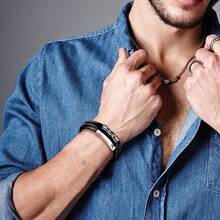 Pulsera de Cuero Hombre Brazalete de Tejidas Hombre con Cierre Magnético Pulseras Piel Trenzado de Moda para Hombres Regalos para Papá Dia de Padre Regalos de Cumpleaños - como en la foto - Ver 8