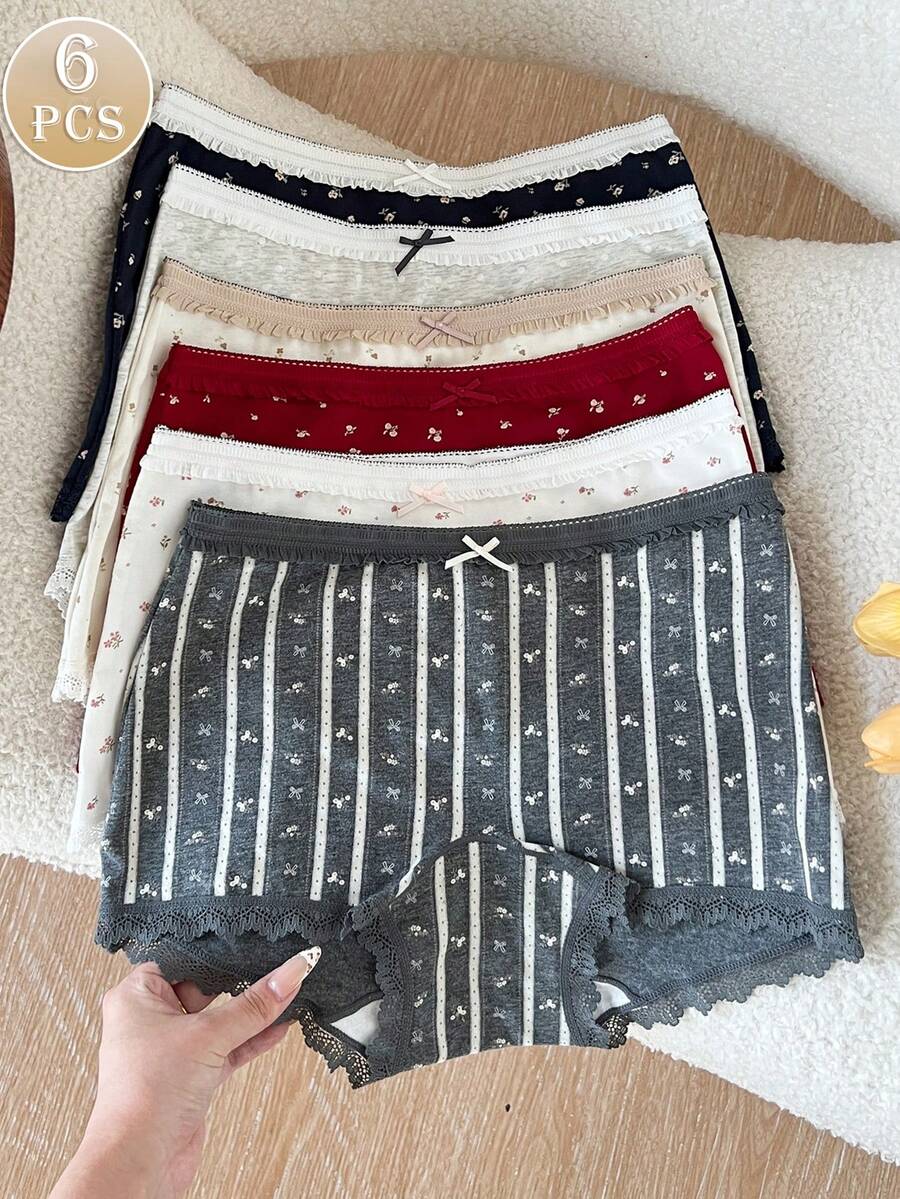 6 pezzi Boxer donna vita media, comodi e traspiranti, design vita media semplice, stile unico.