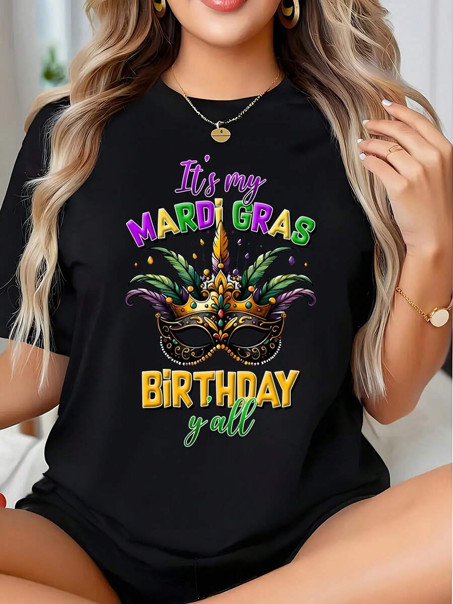 It's My Mardi Gras Birthday Y'all Festival Celebration Party Shirt For Women And Men, 220g - 黑色 - 查看 1