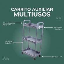 Carrito Organizador de 3 Niveles con Ruedas, Color A Elegir. Carrito de Cocina, Multifuncional de Plástico, Carrito de Almacenamiento. (Gris) - Gris - Ver 6