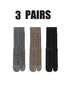 1/3/6 Pairs Women Solid Color Two-Toe Socks, Autumn/Winter Merino Mid-Calf Socks, Women Diamond Grid Toe Socks - Multicolor - View 15