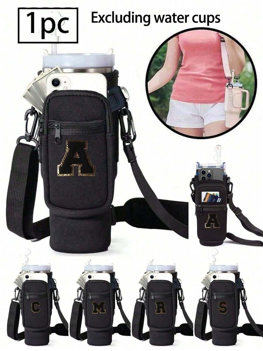 1pc 40oz Car Cup Sleeve, Vehicle Insulated Tumbler Cover Featuring Black Towel Embroidery,And Crossbody Strap For Ice Bucket Mug – Adds A Touch Of Ceremony To Every Drink! Not Directly Food Contact,Compatible With Stanley,Reusable Sleeve With Phone Pocket And Adjustable Shoulder Strap - Fits 40/30oz Cups, Durable & Scratch-Resistant Design, Keeps Drinks Hot Or Cold, Perfect For Outdoor Camping Fitness Travel Sports Water Bottle Holder - Multicolor - View 1
