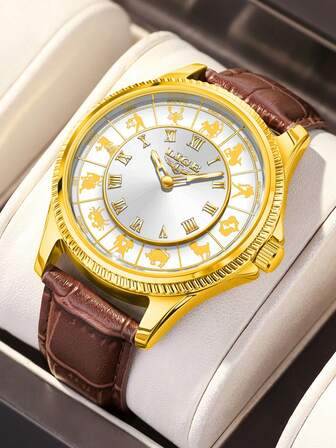 LIGE LIGE Men's Fashionable And Exquisite Lifestyle Waterproof Watch, Uniquely Designed 12 Constellation Dial Quartz Watch For Men, Casual Daily Wear Watch