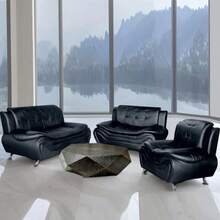 Leather Living Room Furniture Sets, Sectional Sofa Sets Modern Faux Leather Couch 6-Seat Sofa For Living Room(Sofa+Loveseat+Chair)Furniture Living Room Living Room Set Sectional Couch - Black-6 seater(Sofa+Loveseat+Chair) - 查看 6