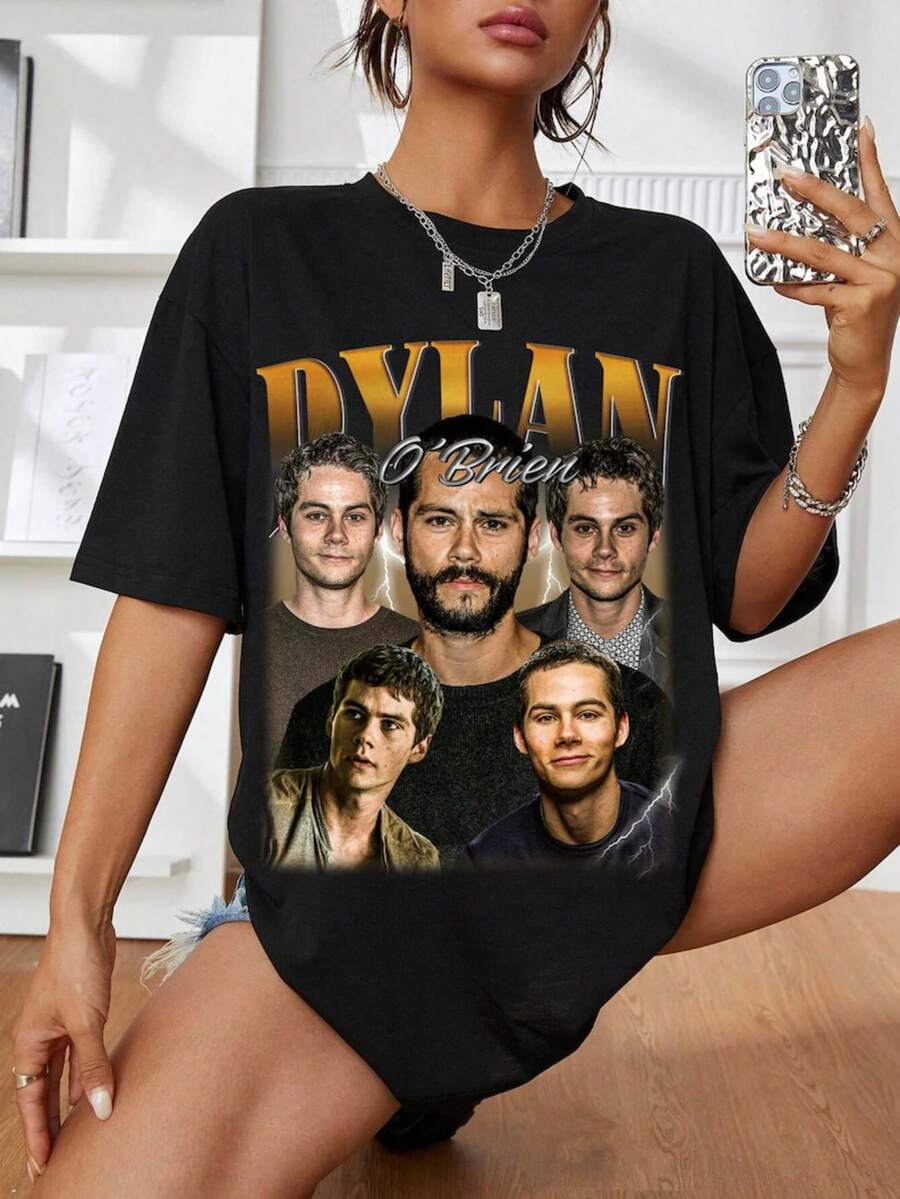 Chemise rétro Dylan O'Brien - Sweat-shirt-shirt Dylan O'Brien, Marchandise Dylan O'Brien, T-shirt Dylan O'Brien, Thomas Maze Dylan Tee, Sweat-shirt-shirt Dylan O'Brien - Noir - Voir 1