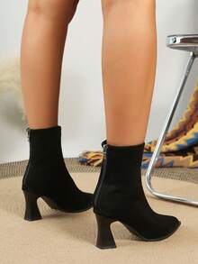 女士踝靴，高跟鞋，2025 年秋冬新品系列，尖头，弹力修身款，后拉链 - 黑色 - 查看 5