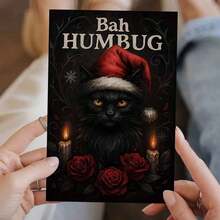 1 بطاقة تهنئة عيد الميلاد مع مغلف (11 سم * 16 سم) بتصميم قطة سوداء مضحكة "Bah Humbug" ، مشهد احتفالي بالقطط والورود ، مثالية للأصدقاء ، مناسبة لاحتفالات عيد الميلاد ، بطاقة تهنئة عيد الميلاد الساخرة | بطاقة عيد الميلاد الساخرة | بطاقة تهنئة ورقية