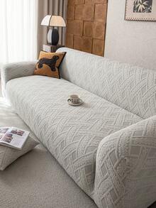 1 buah Sarung Sofa Elastis, Motif Daun - Dapat Dicuci dengan Mesin, Pelindung Sofa Anti Selip, Cocok untuk Sofa Satu hingga Empat Dudukan di Ruang Tamu, Kain Putih Bertekstur, Cocok untuk Semua Musim, Penting untuk Ruang Tamu | Sarung Sofa Minimalis | Sarung Sofa Pas - Light Grey - View 4