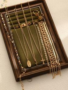 17KM Colar Y multicamadas com pingente de cristal em cruz, simples e moderno, 16 peças, conjunto de anéis empilháveis âmbar, cor outono/inverno, conjunto de pulseiras de corrente grossa exagerada, conjunto de joias femininas, adequado para feriados, encontros, uso diário, festas, casamentos, Natal, presente de Ação de Graças