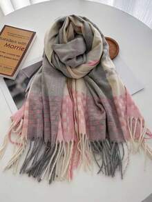 1 buc Iarnă și Toamnă Atmosferă Pătrat Roz Alb Negru Carouri Gingham Dublu Tivit Imitație Cașmir Gros Cald Șal Eșarfă Wraps pentru Femei Bărbați