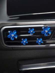 5入組花朵形狀水鑽裝飾人造水晶汽車出風口夾