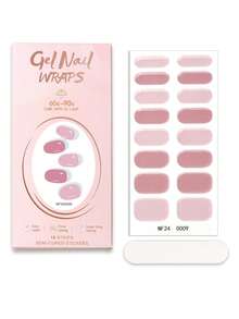 16片半固化凝胶美甲贴纸，简约优雅的粉橙色设计，自粘式全覆盖美甲贴纸，需配合UV灯使用，易于粘贴和卸除，适合女性和女孩日常、派对、约会等场合的DIY美甲。