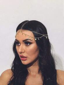 1pc Elegant Vintage Sequins Wave Headband With Tassel - Ideal For Party And Holiday, Women Metal Hair Accessories, Round Disc Quantity Random Hair Chain Head Jewelry Head Pieces Jewelry Hair Jewelry Hair Vine Chain, Hair Jewellery, Y2k Outfit, Wedding - 金色 - 查看 3