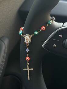 1pc Devil Eye Beaded Rhinestone Steering Wheel Pendant Accessory | Car Pendant Accessory | Car Accessory | Car Pendant | Car Decor | Unique & Fashionable Car Gift - Devil Eye Style-b-color - View 4