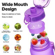 Unistar Water Bottle With Time Marker -Large 34 Oz Tritan Bottle & No Sweat Sleeve -Leak Proof Gym Sports Bottle With Fruit Infuser Strainer & Carrying Strap - Gift Package For Christmas - 紫色 - 查看 4