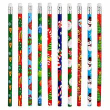 12/24 件圣诞铅笔套装带橡皮擦 - 雪人、圣诞老人、雪花和糖果设计 - 非常适合书写、绘画、奖品和派对礼物，学生必备，桌面配件，有趣的铅笔，卡通图案，书写流畅，木质，包括橡皮擦、防滑铅笔，适合办公室工作人员和艺术家 - 彩色 - 查看 2