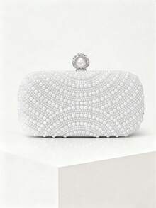 1 pieza Elegante bolso de mano tipo clutch con caja de perlas falsas, bolso de mano romántico para fiesta de boda con decoración de cristal de lujo, adecuado para novia en ocasiones formales, bolso de mano para boda