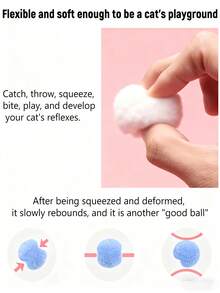1 Set Juguete Interactivo de Peluche Mini para Gatos, Bola de Peluche Elástica con Patrón Geométrico Colorido, Juego Adecuado para Todas las Razas de Gatos - Accesorio de Plástico para Mascotas, Sin Batería Requerida, Juguete para Gatos de Interior - Multicolor - Ver 5