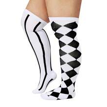 Zando Plus Size Thigh High Socks For Thick Thighs Women Striped Thigh High Stockings Over The Knee Socks Leg Warmers{"Size_name":"OneSize","Color_name":"StripedDiamond"} - 條紋鑽石 - 查看 3