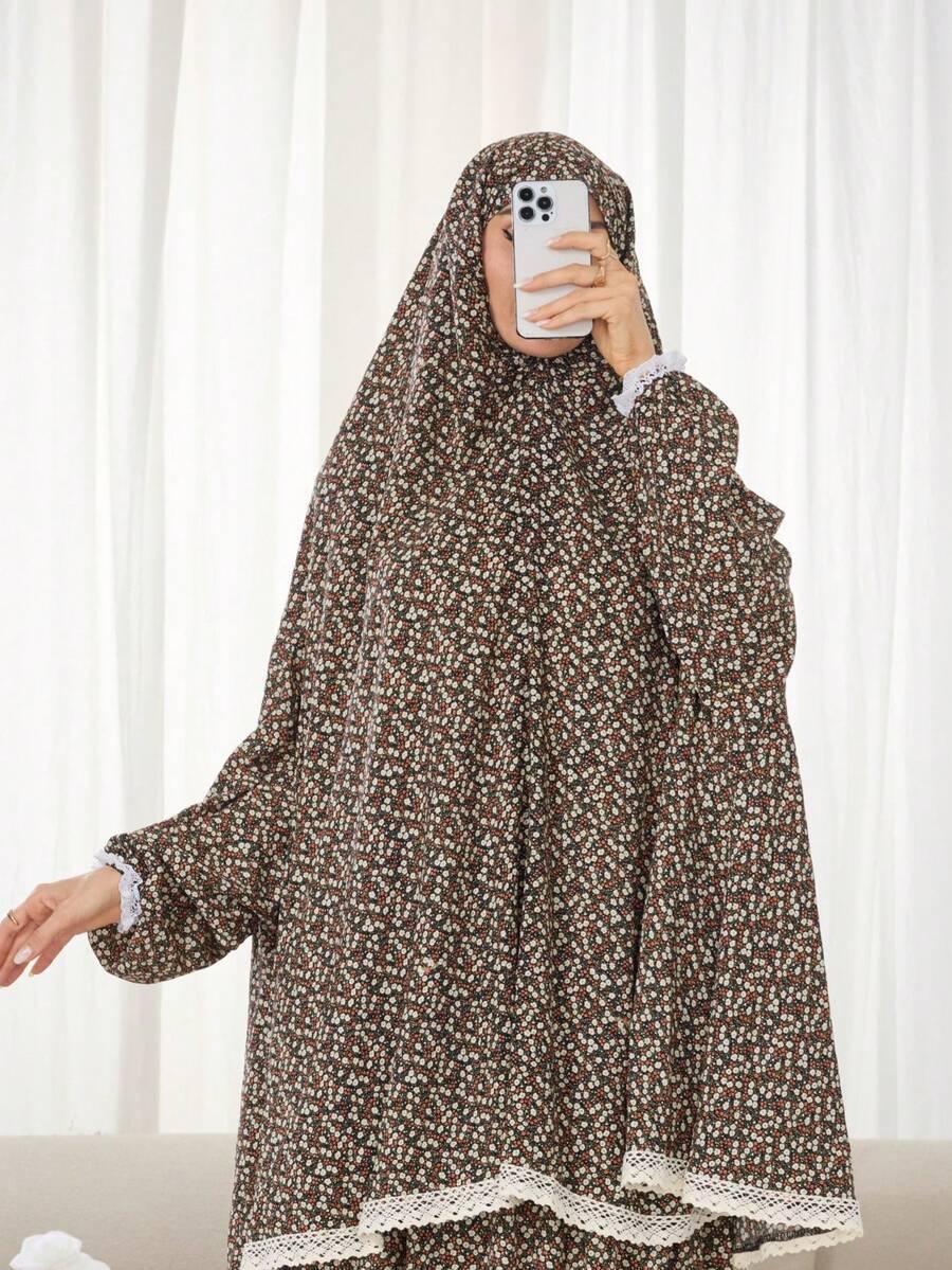 1pc Soft Comfortable Printed Loose Khimar Hijab, Made Of Synthetic Cotton, Suitable For Women's Daily Wear And Prayer, All Season - Multicolor - View 1