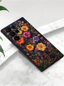 1个创意彩色花朵防摔防滑黑色手机壳，兼容三星Galaxy A04e/A05s/A13/A14/A15/A34/A35/A50/A52/A53/A54/S21/S22/S23/S24/S25/S25 Ultra，国际版，非国内版 - 黑色 - 查看 5