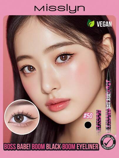  MISSLYN-BOSS BABE! ブーム ブラック ブーム リキッドアイライナー、ウォータープルーフ リキッドインクアイライナー、超顔料豊富、濃厚で鮮明な線を描く、ブラウン、ブラック、レッド、ブルーの4色展開、長持ちマットリキッドアイライナー、汗や擦れに強い、プロフェッショナルメイクアップアイライナー