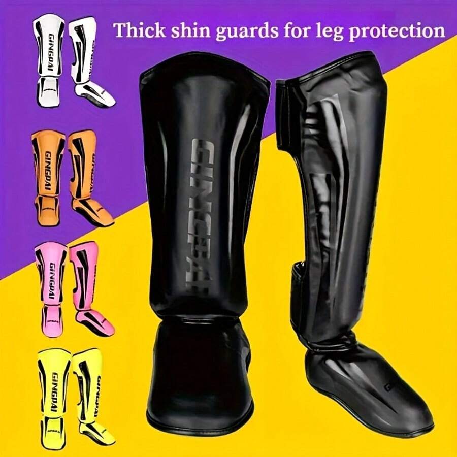 1 Pair Muay Thai Leg Guards, Thick Kickboxing Shin Instep Protector, MMA Fighting Shin Pads, Taekwondo Leg Guards