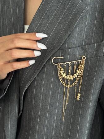 1件波西米亚风几何不规则串珠链条流苏胸针，优雅时尚，适合休闲、派对、街头风、婚礼、约会、女士生日、节日等场合，百搭珠宝礼品。