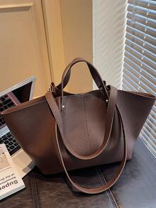 1pc New Korean Style Crinkled Shoulder Bag, Large Capacity Handbag, Lightweight Luxurious Vintage Elegant Tote Bag, Multipurpose Underarm Bag, High-End Fashion Shoulder Bag, Shopping Bag, Work Bag, Niche French Design - Coffee - View 4