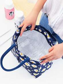 1pc Insulated Lunch Bag With Ice Pack - Large Capacity Thermal Lunch Tote Bag, Oxford Cloth And Aluminum Foil, Cute Pink/White Daisy Cow Print (Black/Blue/Green/Pink), Picnic - Machine Washable - Multicolor - View 5