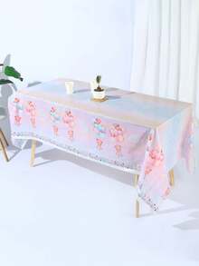 3pcs 137*274CM/53.94*107.87IN Disposable Tablecloth, Waterproof And Oil-Proof PE Material, Dreamy Sweet Style With Pink & Blue Gradient Background, Decorated With Teddy Bears, Balloons And "Boy Or Girl" Text, Suitable For Gender Reveal Party Decoration - Multicolor - View 9