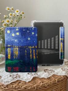 E-Book Case Compatible With Kindle Paperwhite 7inch 2024,Kindle (11th Generation) 2022 Release,Kindle Paperwhite 11th Gen 2021,Kindle Colorsoft Signature Edition, Soft Transparent TPU Back Cover Auto Wake/Sleep Oil Painting Illustration