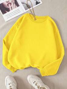 LCWomen's Drop Shoulder Long Sleeve Sweatshirt,Long Sleeve Tops Graduation,Back To School Outfits,Graduation,Teacher Outfits Women,Back To School Pullover Fall OutfitCasual Daily Wear - Yellow 3 - 查看 1