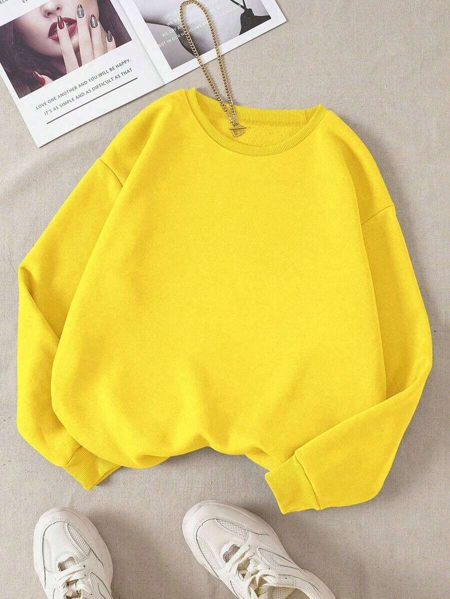 LCWomen's Drop Shoulder Long Sleeve Sweatshirt,Long Sleeve Tops Graduation,Back To School Outfits,Graduation,Teacher Outfits Women,Back To School Pullover Fall OutfitCasual Daily Wear - Yellow 3 - 查看 1