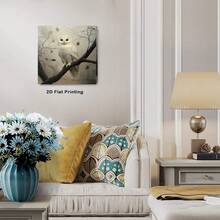 1pc 40*40cm(16x16inch) Canvas Framed Wall Art Print Rustic Snow Owl Winter Scene Woodland Animals For Home Office Bathroom Living Room Hallway Dining Room Cafe Bedroom Decoration.Stretched And Framed Ready To Hang. - 白色 - 查看 5