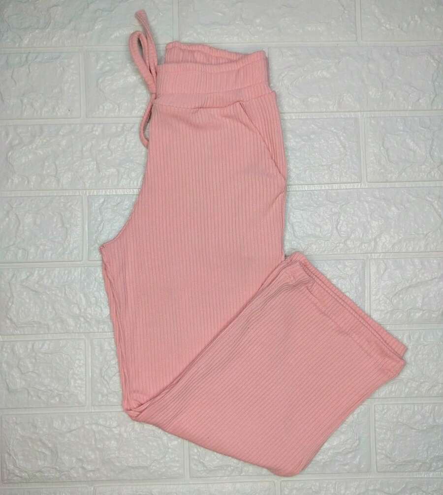 Blogueirinha Children's Wide Leg Pants In Ribbed Cotton Fabric With Pocket, Comfortable And Soft - Màu Hồng baby - Xem 1