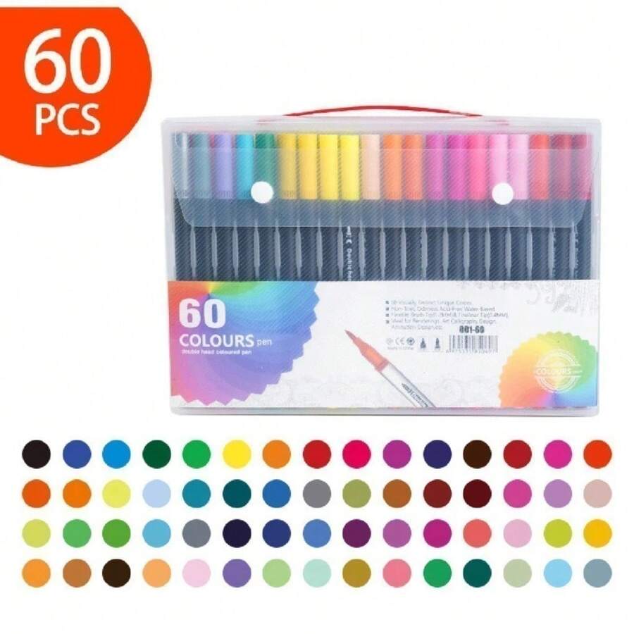 Kit 12/24/36/48/60/80/100/120 Colors Brush Pen Lettering Double Tip Fine And Brush - 60色/套 - 查看 1
