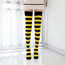 Kayhoma Extra Long Cotton Stripe Thigh High Socks Over The Knee High Socks{"Size_name":"Medium","Color_name":"Black/Yellow"} - 黑色/黃色 - 查看 6