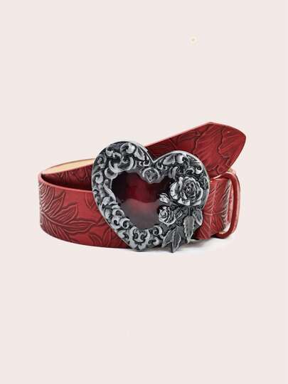 1pc Boho Red Floral Print Women's Belt, Western Wear Women Belt To Pair With Jeans, Dresses, Suitable For Halloween Costumes, Christmas, Daily Wear, Parties, Music Festivals