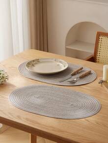 1/2/4/6/8 miếng lót đĩa bằng polyester hình bầu dục màu be ombre tối giản - Màu Xám nhạt - Xem 3