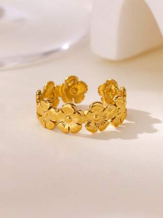 1 PC Geometric Flower Rings For Women Stainless Steel Gold Color Ring 2025 New Party Wedding Couple Jewelry Gift