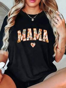 100% Cotton Floral Mama Shirt Mothers Day Gardener Mama Flowers Cute T-Shirt Women's Men's Summer Vacation Soft Tee Relaxed Fit Classic Comfort Tops - 黑色 - 查看 5