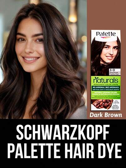 Schwarzkopf 施华蔻调色板染发剂深棕色，持久，遮盖白发，保色，易于掌握，用户友好，在家使用，滋养，天然精华，颜色，不刺激头皮，温和，无氨，低过敏性，适合白发成年人、美容爱好者、日常使用、特殊场合、节日庆典、家庭沙龙体验