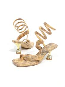 1 双蛇皮印花复古波西米亚风格性感高跟凉鞋，适合派对、夜总会、海滩、婚礼、度假 - 彩色 - 查看 7