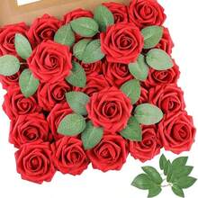 5/10/15/20/25/30 枝逼真假玫瑰带茎适用于 DIY 婚礼花束中心装饰布置派对婴儿洗礼家居装饰 OPP 袋包装（不含盒子） - 紅色 - 查看 13