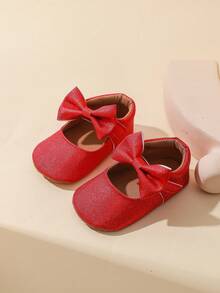 0-1岁婴幼儿蝴蝶结亮片PU鞋 - 紅色 - 查看 6