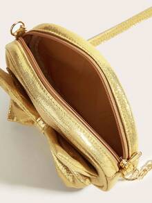 1pc Girls Cute Princess Metal Bow Crossbody Bag, Suitable For Daily Outings - Gold - View 7