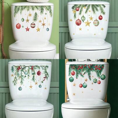 圣诞叶装饰马桶贴纸，马桶水箱贴花
