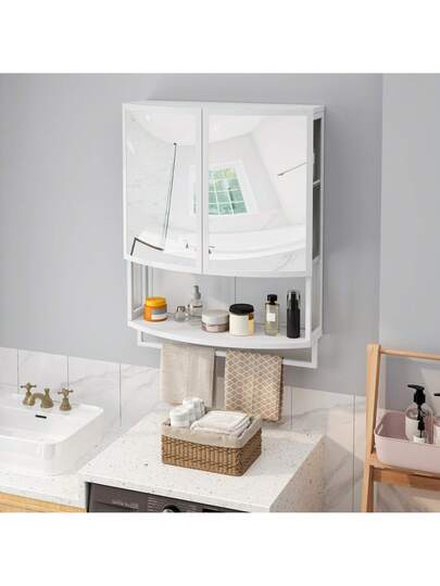 Moderne Arched Glass Two Door Cabinet (60cm) Shatterproof Spiegel out Double Layer Storage, Open Shelf Towel Rack Entryway, Living Room, Bathroom Dining Room