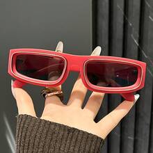 Men And Women Fashion Retro Full Frame Square Glasses European And American Personality Double Outer Ring Design High-Quality Lenses Driving/Travel/Street Photography Retro Selection-Suitable For Various Occasions - 紅色 - 查看 12